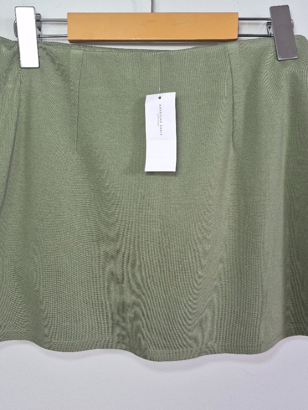 American Eagle Olive Green A-Line Mini Skirt, Pull-On, Lined, Stretch, Size Sm